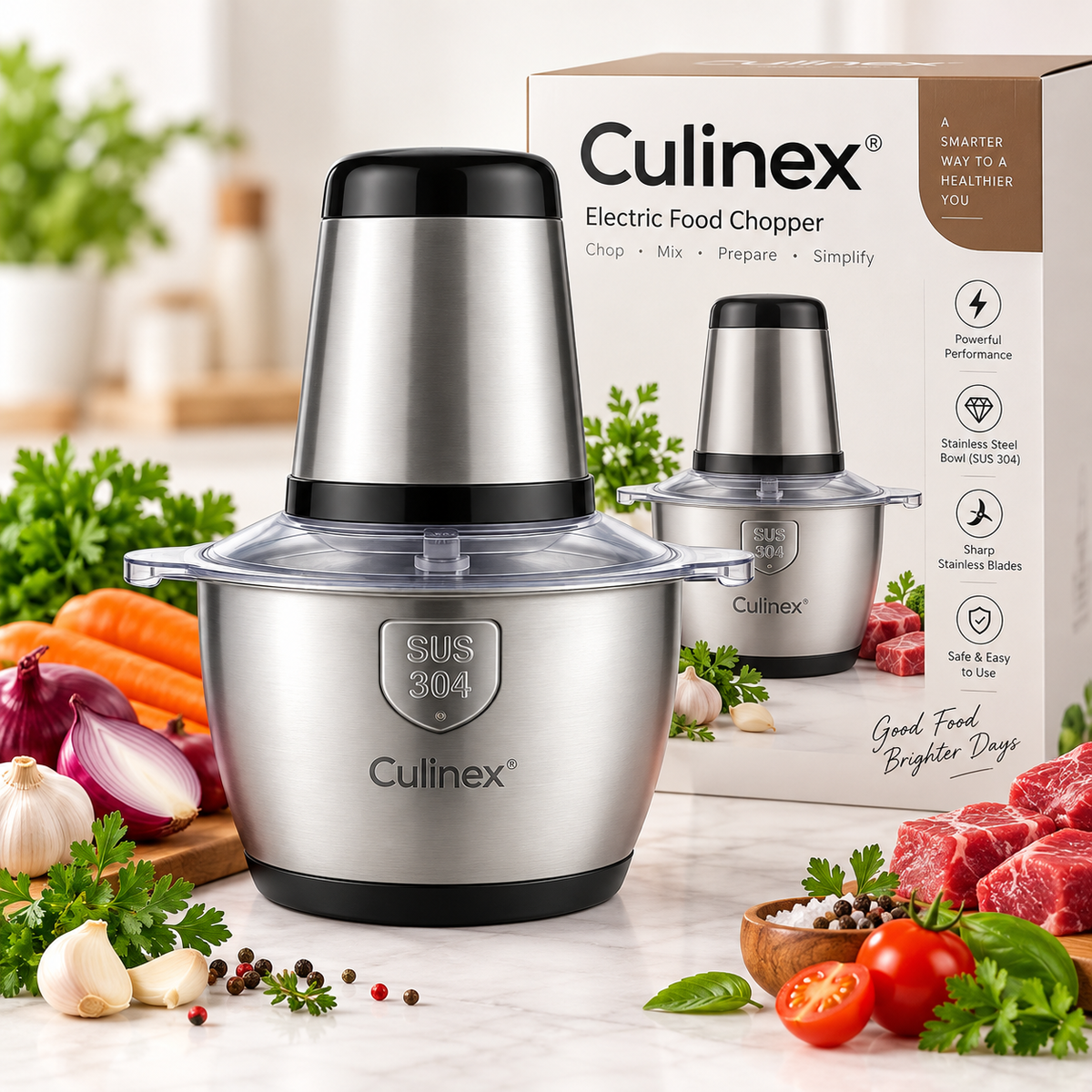 Culinex® – Procesador Eléctrico con Recipiente de Acero Inoxidable